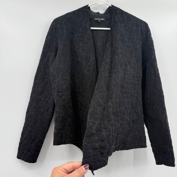 Eileen Fisher Cardigan Women Large Black Comfy Wool Blend Open Front Sweater - Picture 3 of 13